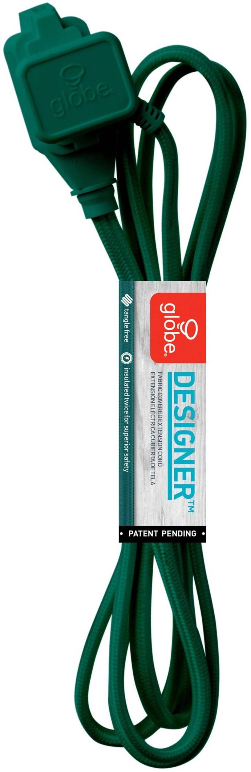 Globe 9-ft 16/2 Fabric Extension Cord, Right Angle Plug, 3  Outlets, Green