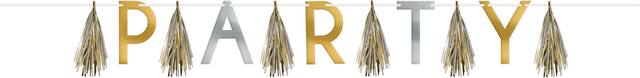 "Party" Hanging Tassel Garland Banner Decoration, Gold/Silver, 10-ft, for Birthday/Graduation/Wedding