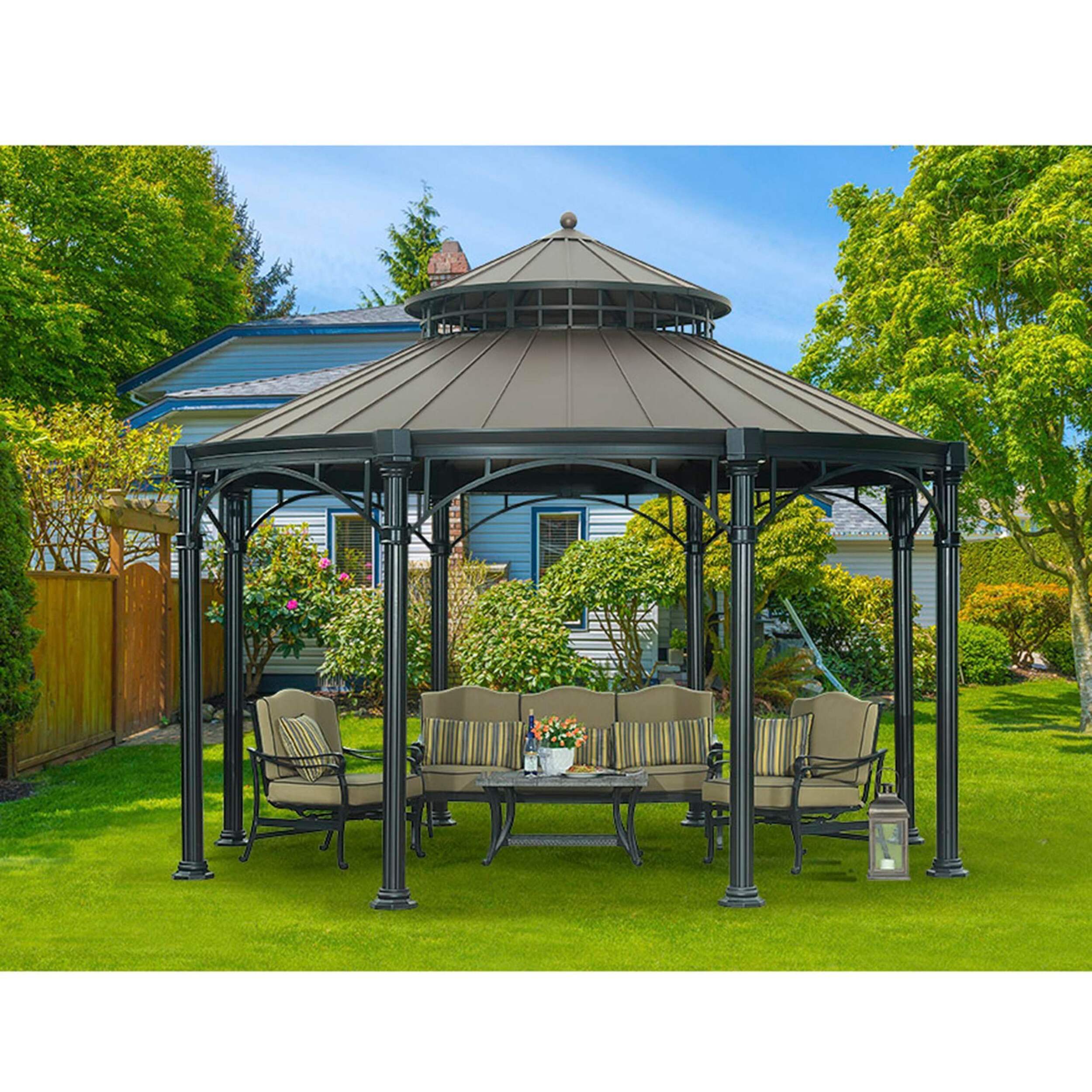 Sunjoy Younge Round Gazebo with Faux Copper Top