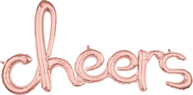 "Cheers" Cursive Letters Satin Foil Balloon, Rose Gold, 40x21-in, Air-Filled for Graduation/Engagement/Birthday/Retirement