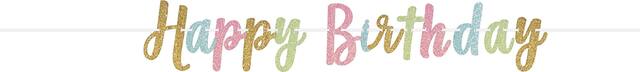 "Happy Birthday"  Glitter Hanging Garland Banner Decoration, Multi-Coloured, 12-in, for Birthday Party