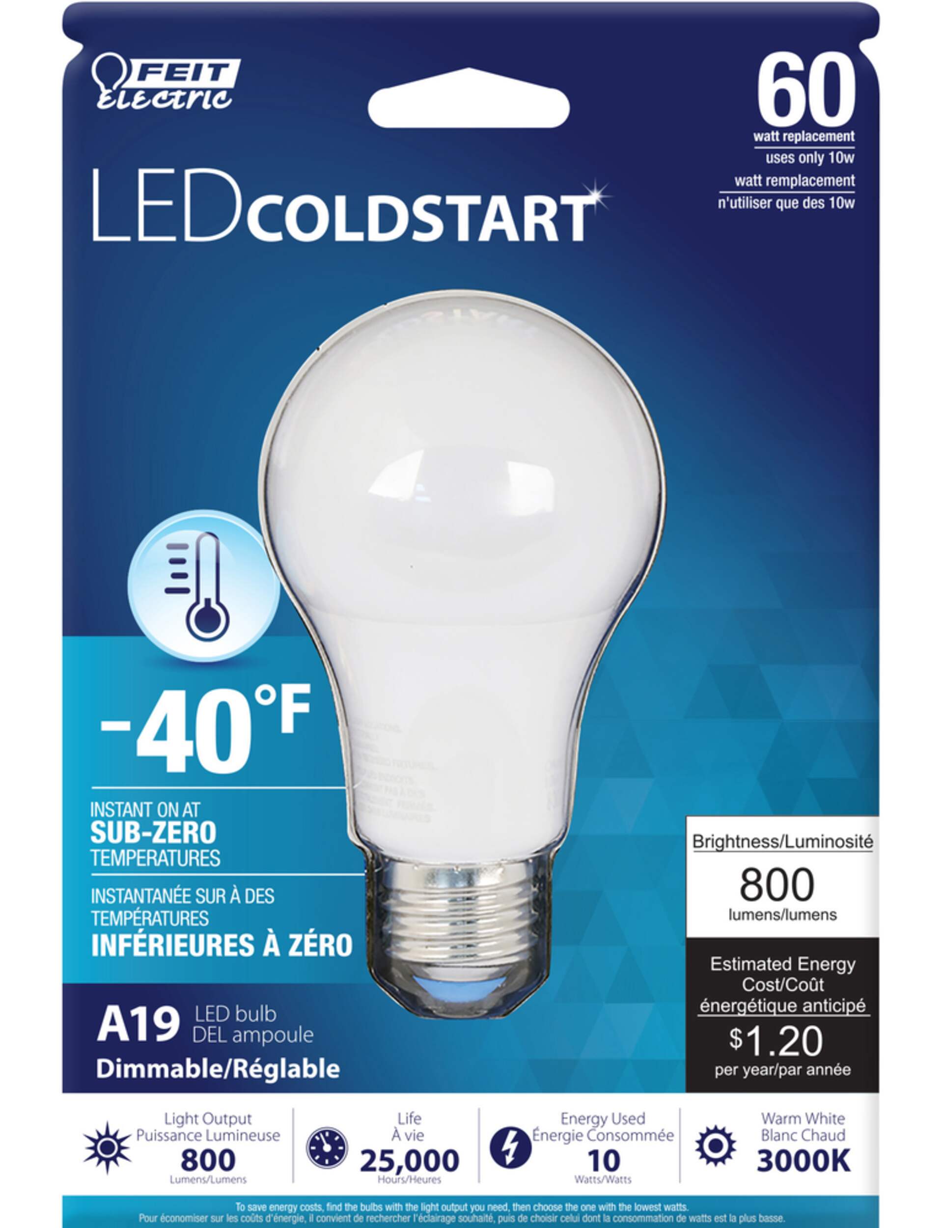 Feit 60W A19 LED ColdStart Dimmable Light Bulb