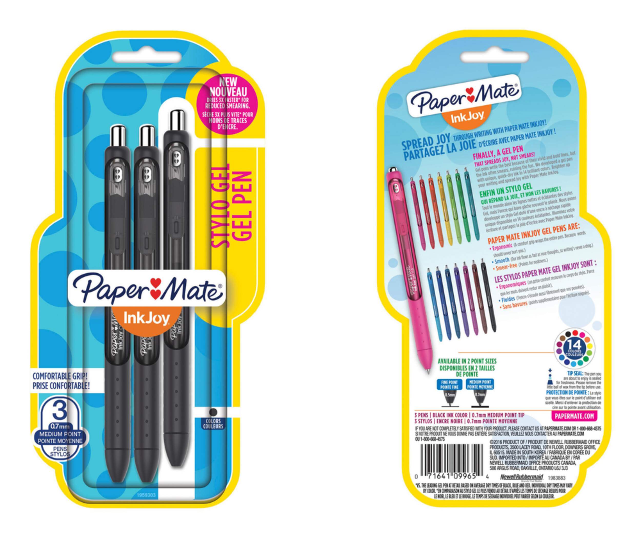 Papermate Ink Gel Pen, Black, 3-pk