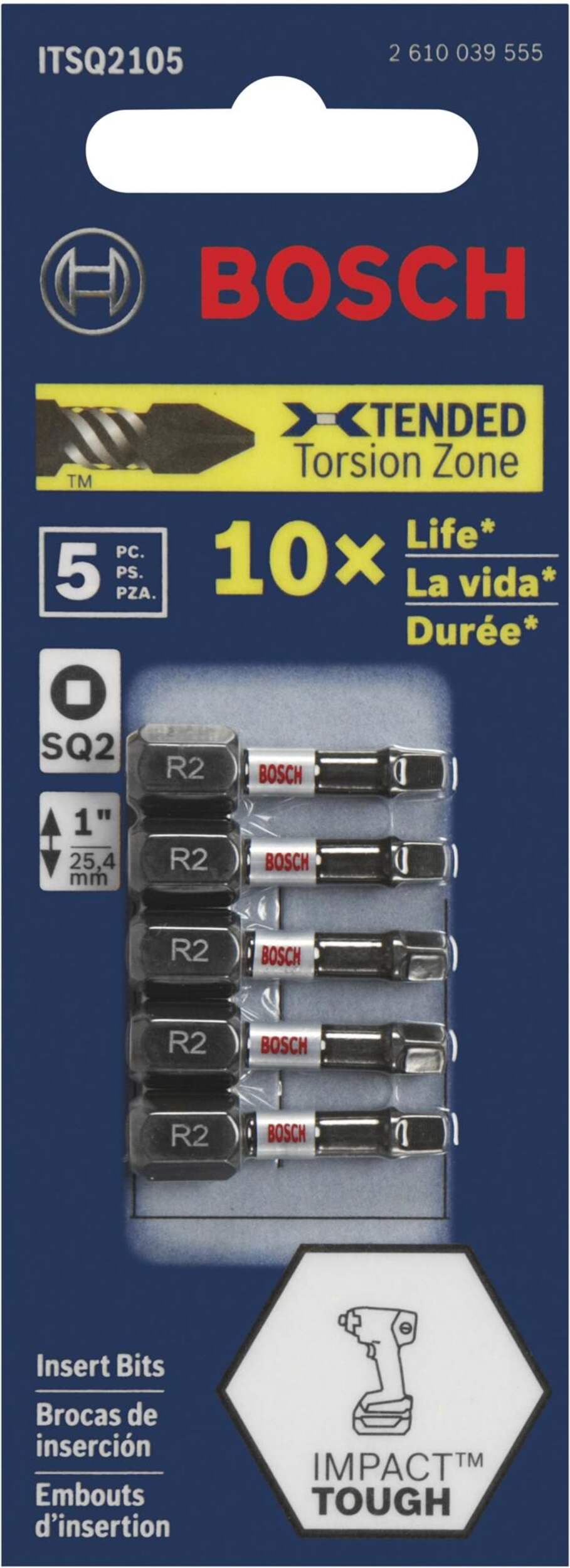 Bosch Impact Tough Robertson Insert Bits, 1-in, 5-pc