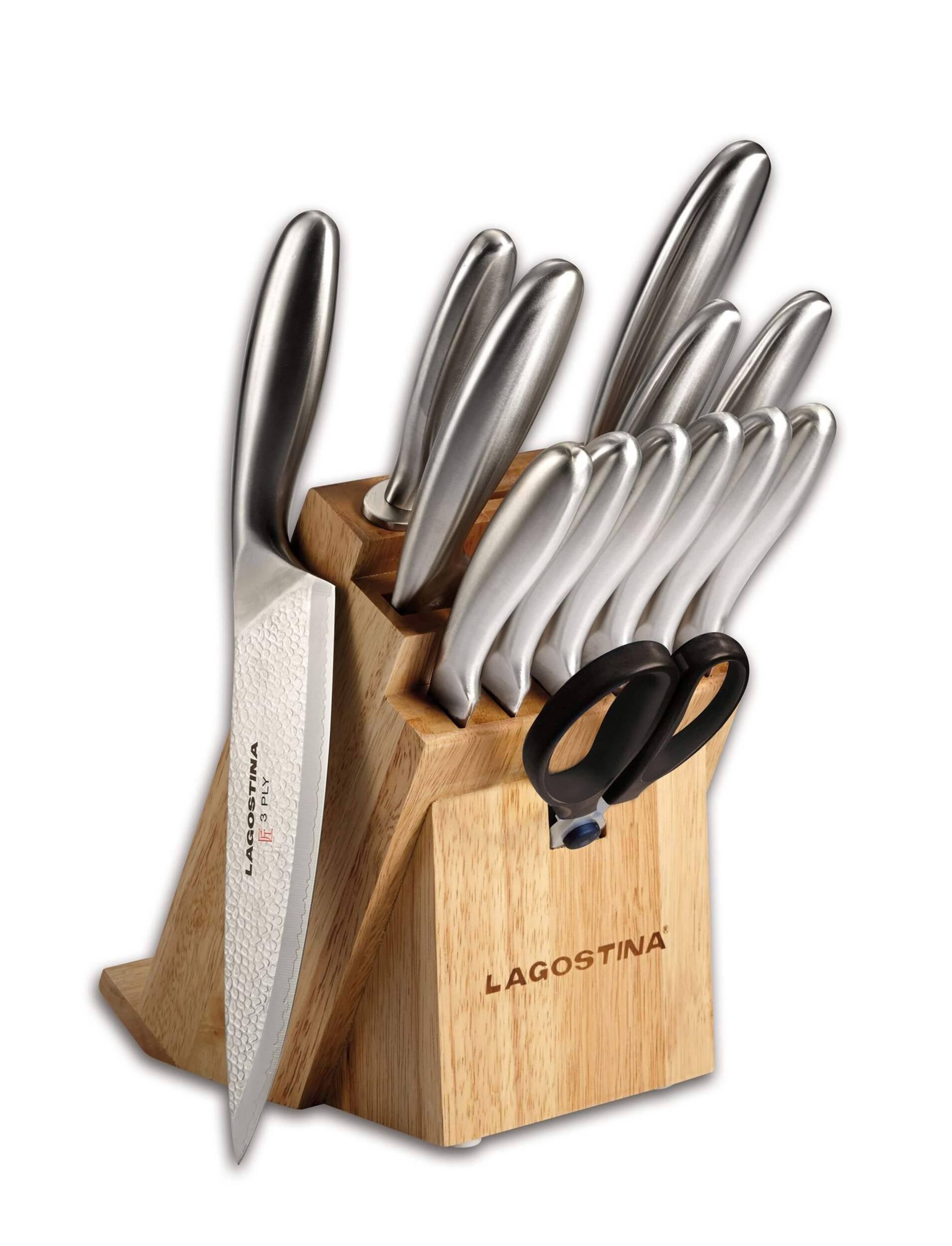 Lagostina Artiste 3-Ply Hand Hammered Knife Set, 14-pc