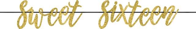 "Sweet Sixteen" Glitter Hanging Garland Banner Decoration, Gold, 12-ft, for Birthday Party