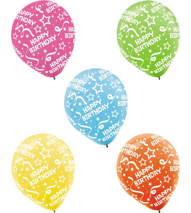 "Happy Birthday" Round Latex Balloons, Pink/Green/Blue/Yellow/Orange, Confetti, 12-in, 20-pk, for Birthday Party