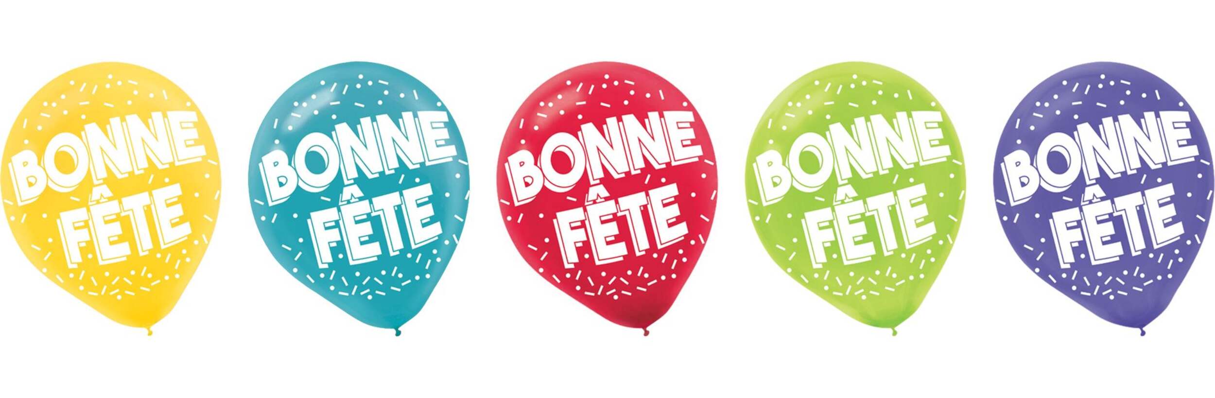 "Bonne FÃÂªte" French Round Latex Balloons, Yellow/Blue/Red/Green/Purple, Confetti, 12-in, 15-pk, for Birthday Party