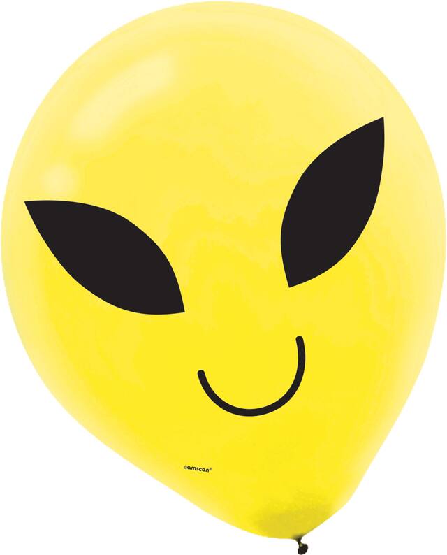 Alien Round Latex Balloons, Blue/Green/Yellow, 12-in, 15-pk, for Birthday Party