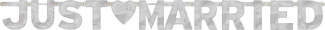 "Just Married" Hanging Garland Banner Decoration, Silver, 5.5-ft, for Wedding