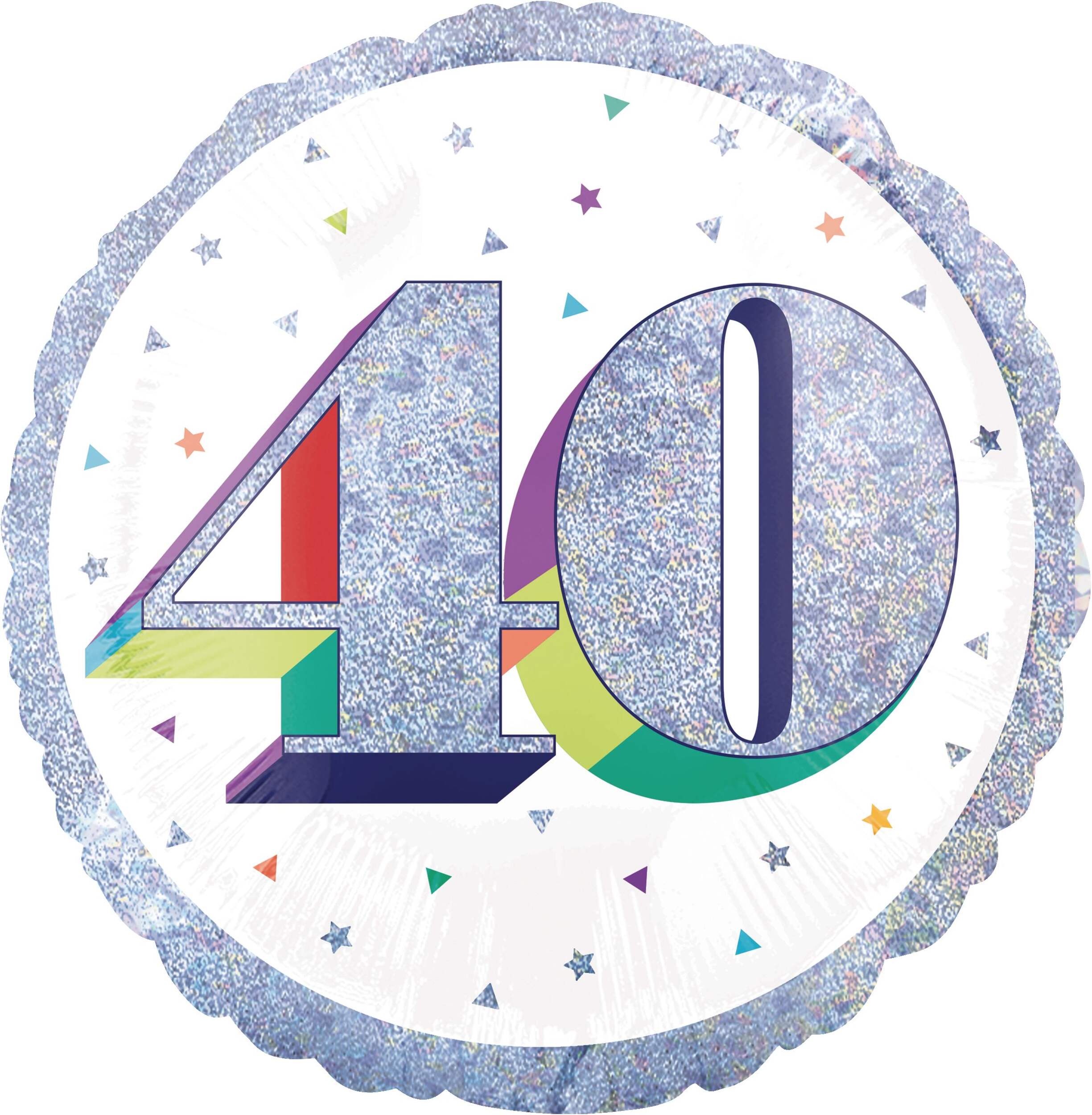 Prismatic Rainbow "40" Round Satin Foil Balloon, White/Silver, 18-in, Helium Inflation & Ribbon Included for Birthday Party