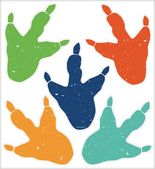 Dino-Mite Dinosaur Footprint Wall & Window Vinyl Cling Decal Decorations, Multi-Coloured, 4-in, 10-pk, for Birthday Party
