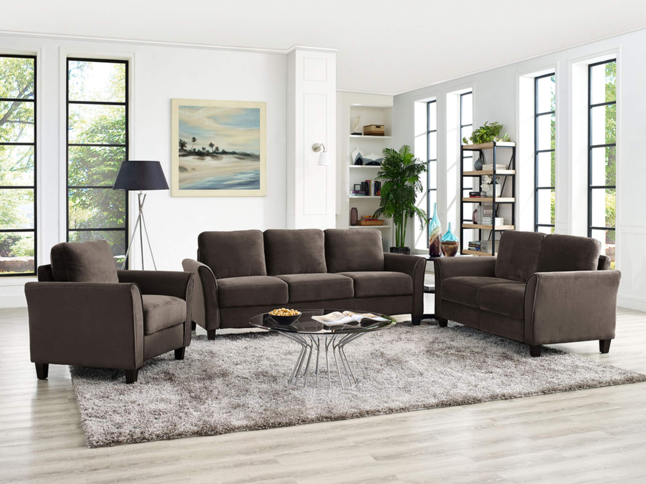 Westin Curved Arm Sofa Set, Coffee, 3-pc