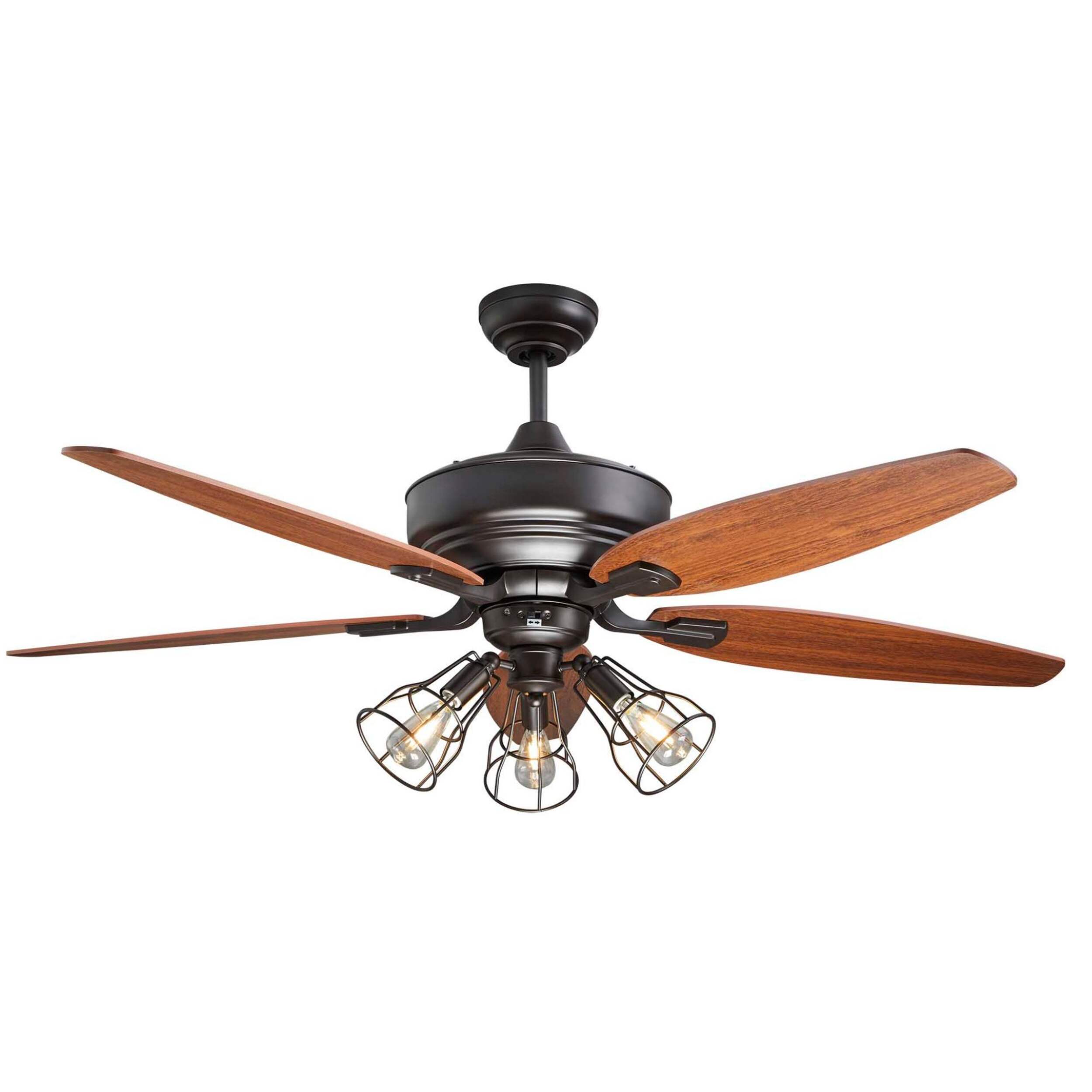 NOMA Gunner Reversible 5-Blade 3-Speed Ceiling Fan with Lighting & Remote, 52-in, Cherry/Walnut
