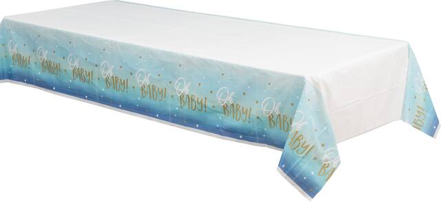"Oh Baby" Rectangle Plastic Reusable Table Cover, Assorted Colours, 54x96-in, for Gender Reveal/Baby Shower
