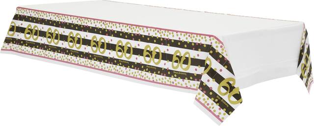 60th Birthday Table Cover, Pink/Gold