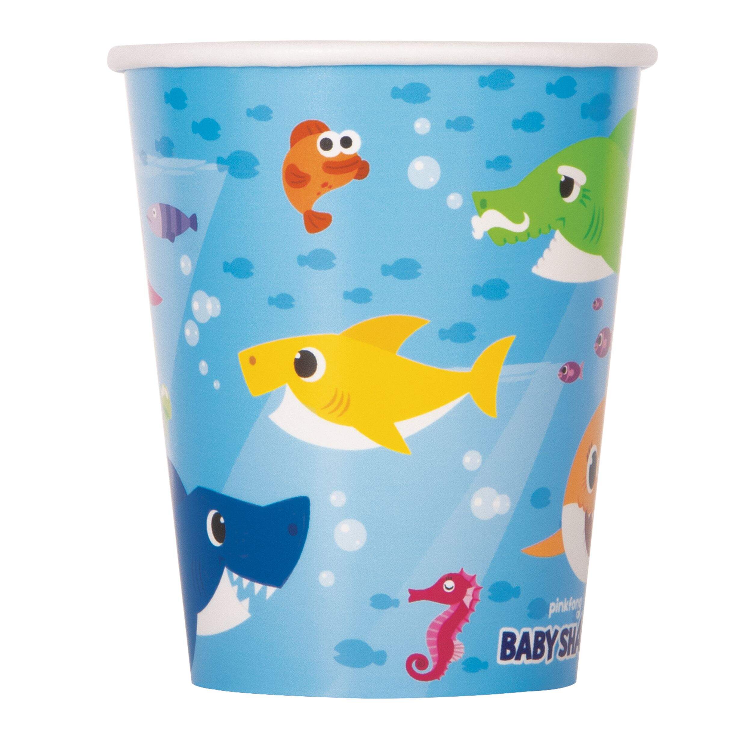 Baby Shark Paper Disposable Cups, Blue/Yellow, 9-oz, 8-pk, for Birthday Party