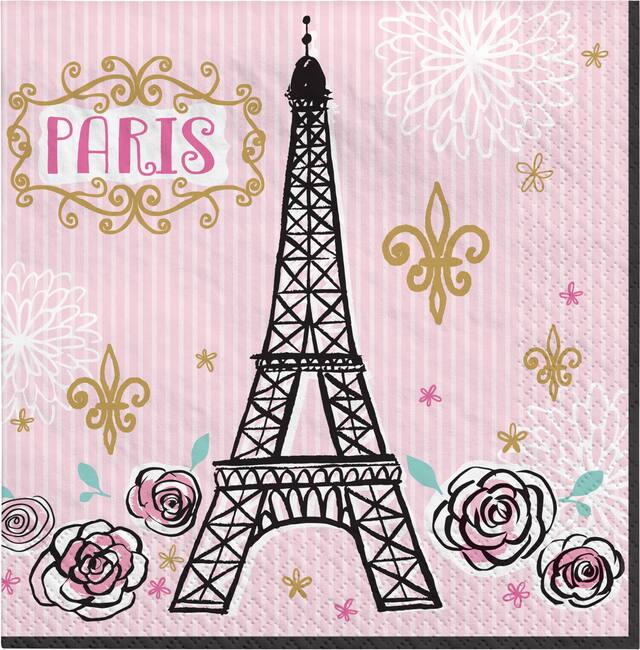 A Day in Paris Square Paper Disposable Lunch Napkins, Pink, 6.5-in, 16-pk, 2-ply, for Birthday Party