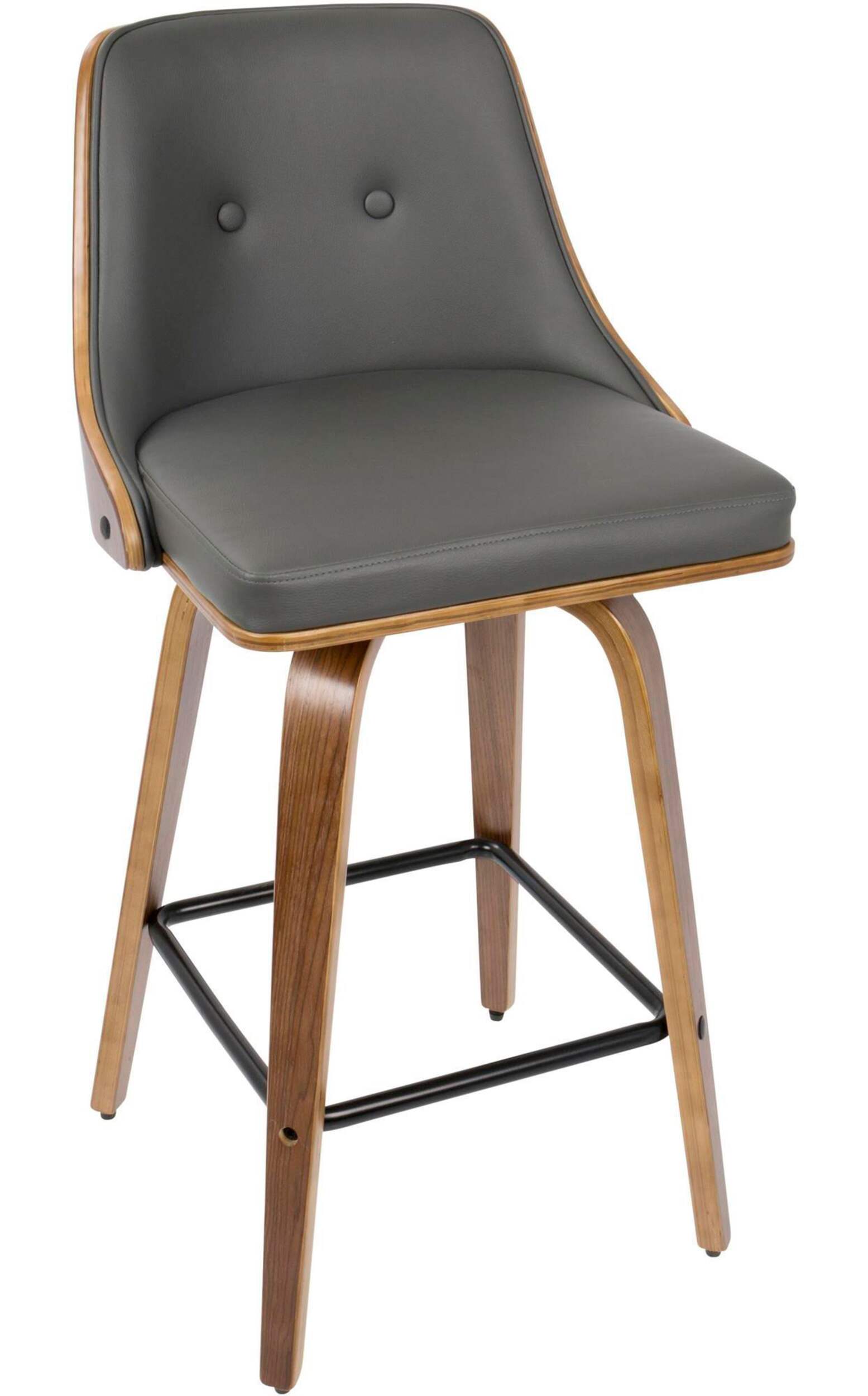 LumiSource Gianna Faux Leather Counter Stool, Walnut/Grey