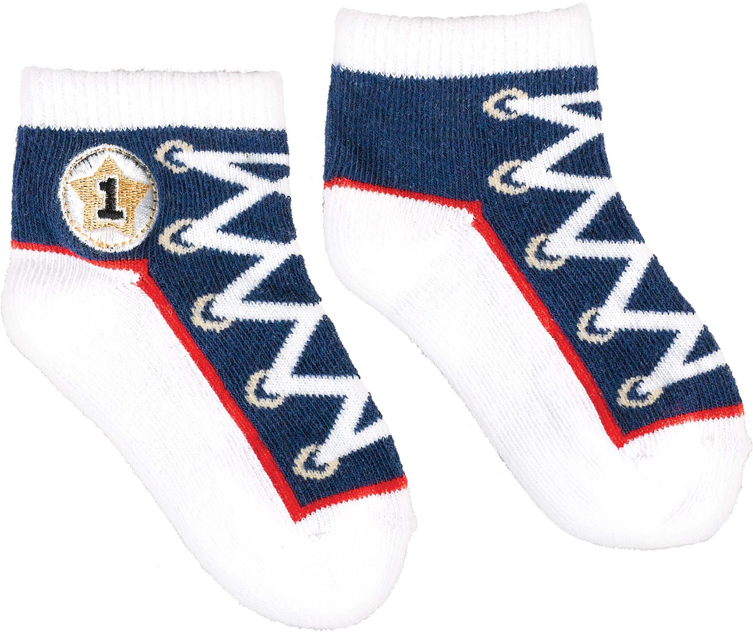 1st Birthday Ankle Socks feature Sneakers Design, Blue/White/Red