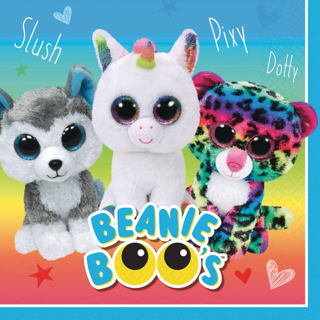 "Beanie Boo's" Square Paper Disposable Lunch Napkins, Blue, 6.5-in, 16-pk, 2-ply, for Birthday Party
