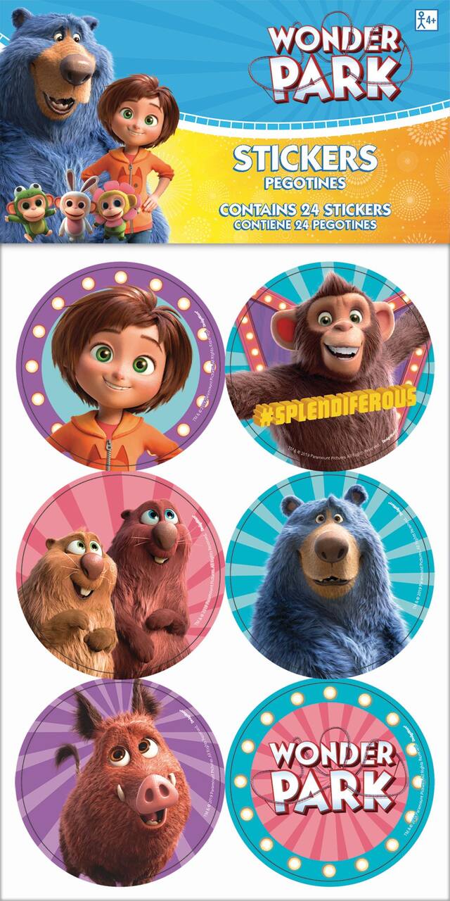 Wonder Park Stickers for Birthday Party Favours, 4-pk