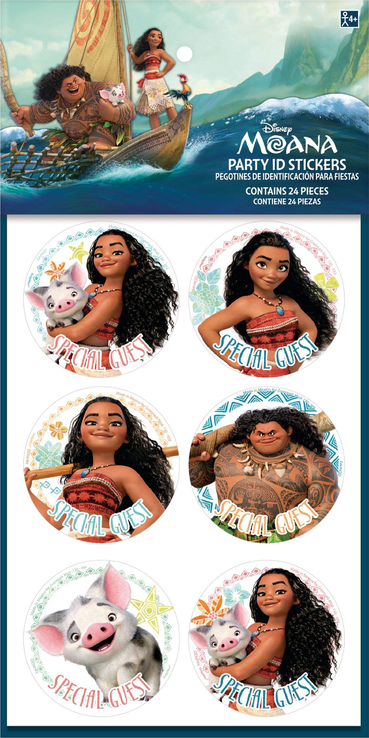 Disney Moana Sticker Variety Pack, Multi-Coloured, 4 Sheets, 24-pk, for Arts & Crafts/Birthday Favour