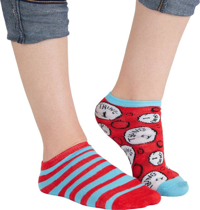 Adult Dr. Seuss Mismatched Thing 1 Thing 2 No-Show Socks