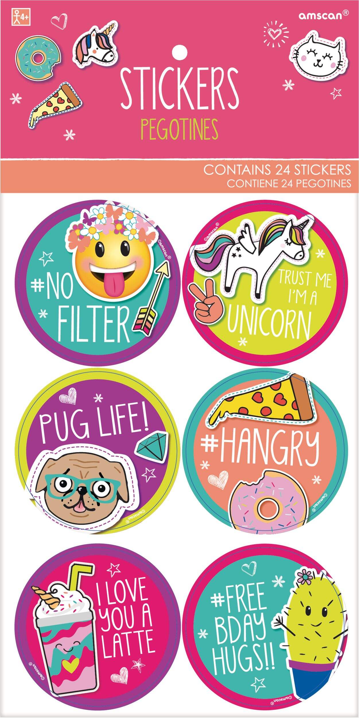 Selfie Celebration Stickers for Birthday Party Favours, 4-pk