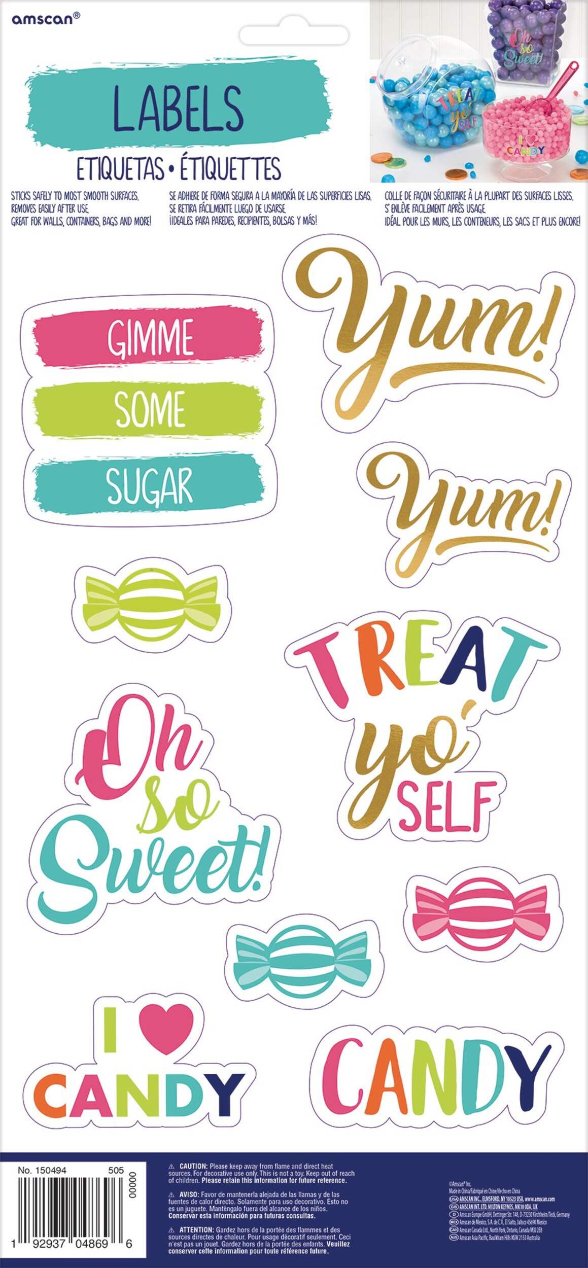 "Oh So Sweet" Sweet Treats Label Decals, Multi-Coloured, 3-in, 10-pk, for Baby Shower/Gender Reveal/Wedding