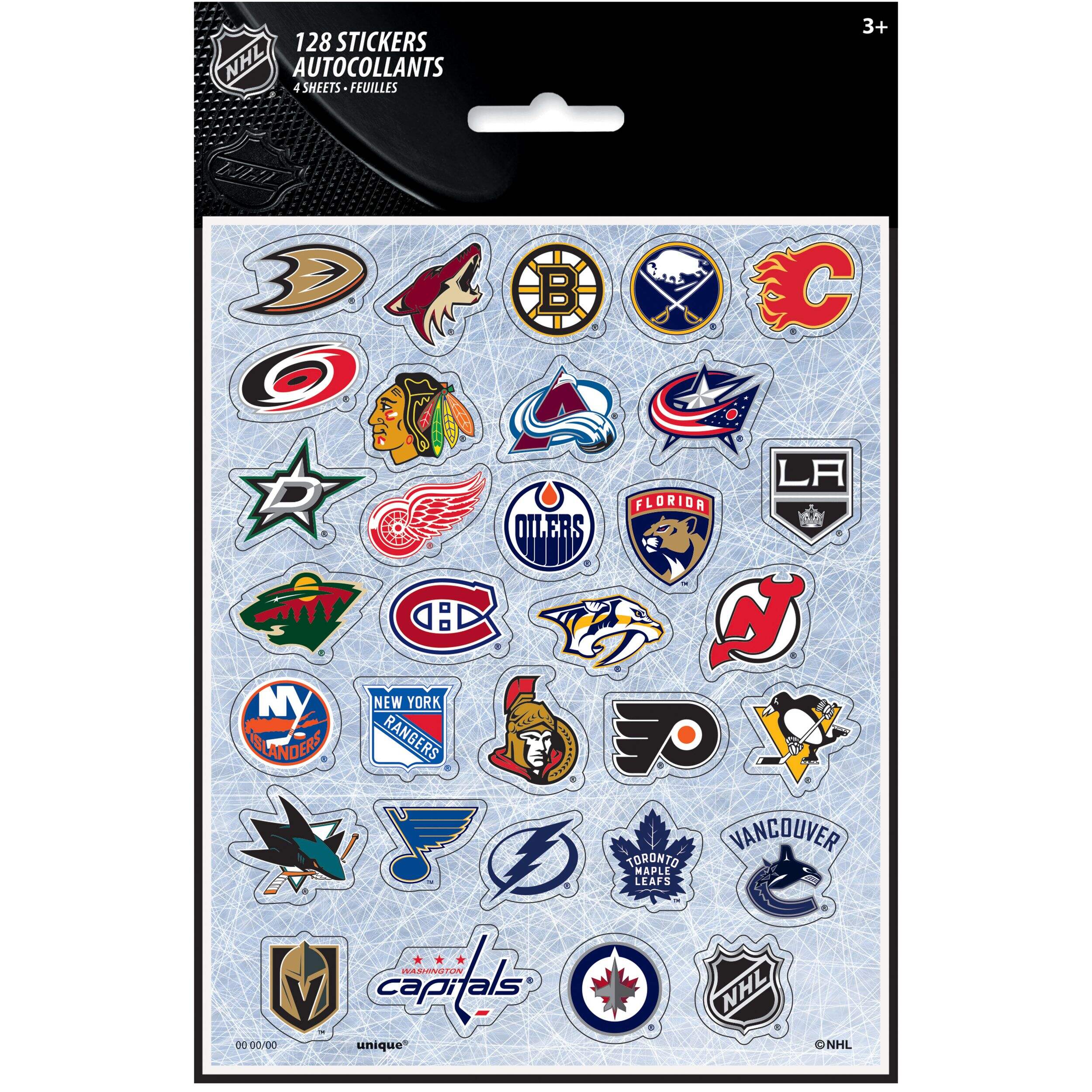 National Hockey League NHL Logo Sticker Variety Pack, Multi-Coloured, 4 Sheets, 32-pk, for Arts & Crafts/Birthday Favour