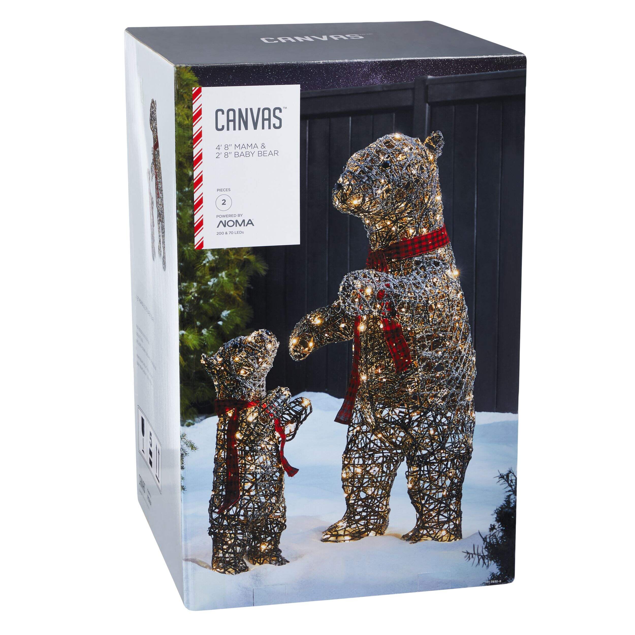 CANVAS Mama & Baby Bear, 4-ft, 8-in (1.42 m) & 2-ft, 8-in (.81 m), LED, 2-pc