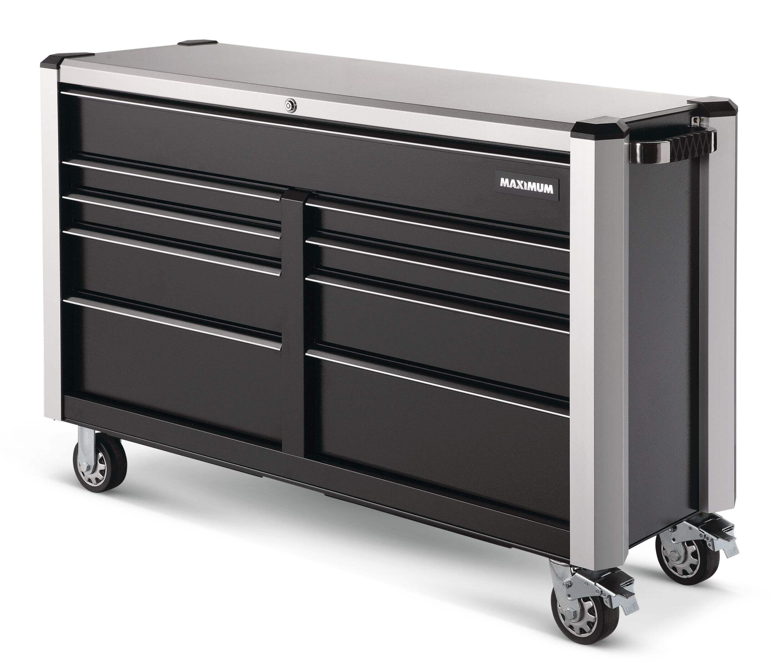 MAXIMUM Rolling Tools Storage Cabinet w/ 9 Drawers, Black, 57-in