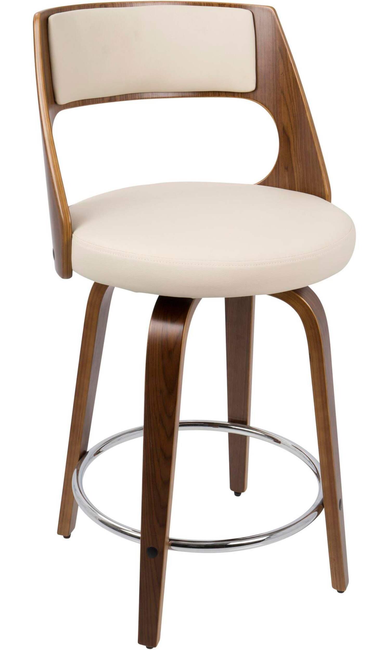 LumiSource Cecina Fixed Height Counter Stool, Walnut/Cream