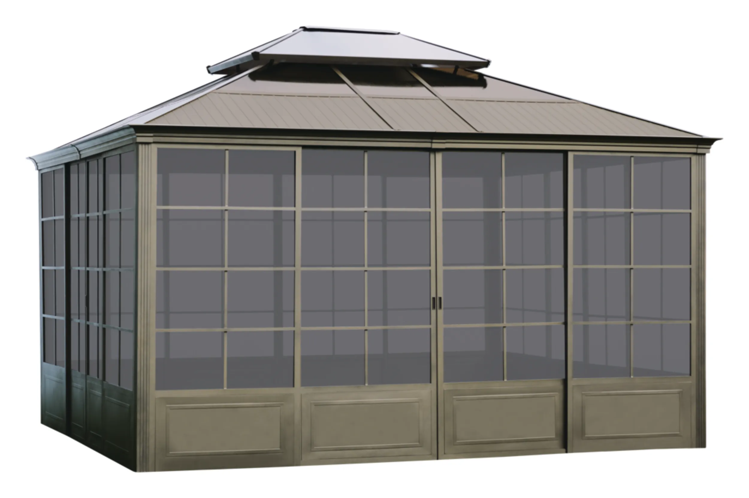 CANVAS Eldridge Rectangular  Outdoor/Patio Hard-Top Gazebo, Sun-Shelter, Brown, 14x12-ft