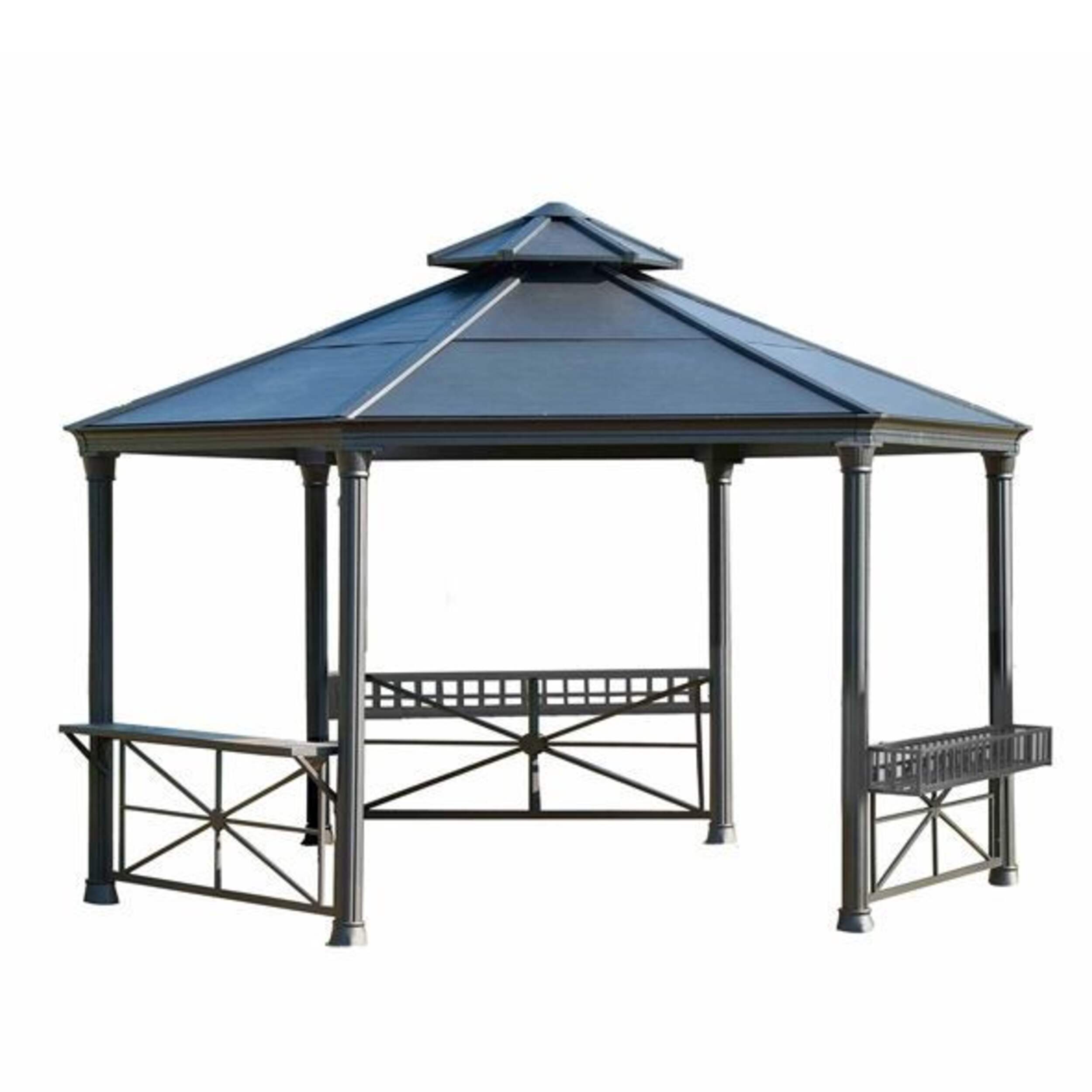Sunjoy Carbondale Hardtop Hexagonal Gazebo, 166 x 144 x 128-in