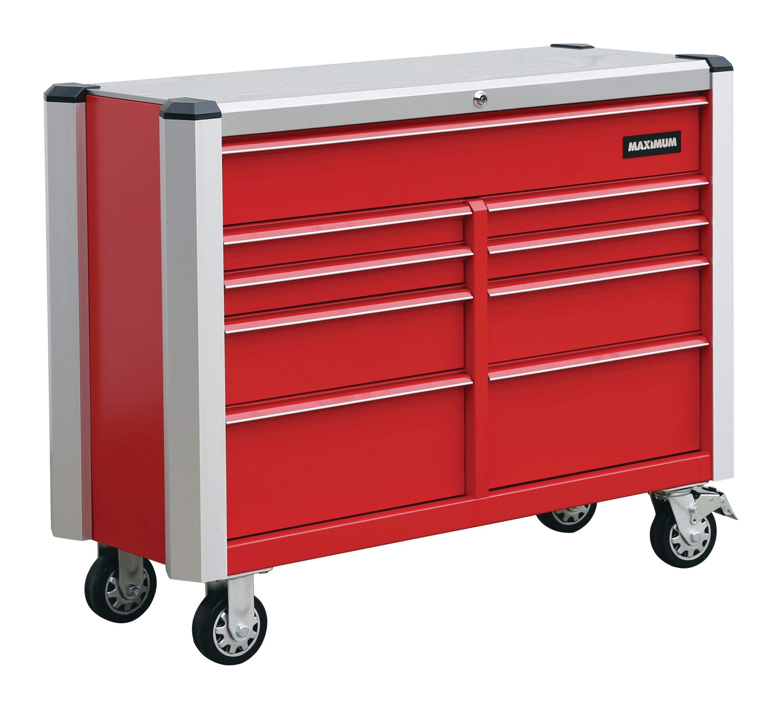 MAXIMUM Rolling Tools Storage Cabinet w/ 9 Drawers, Red, 47-in