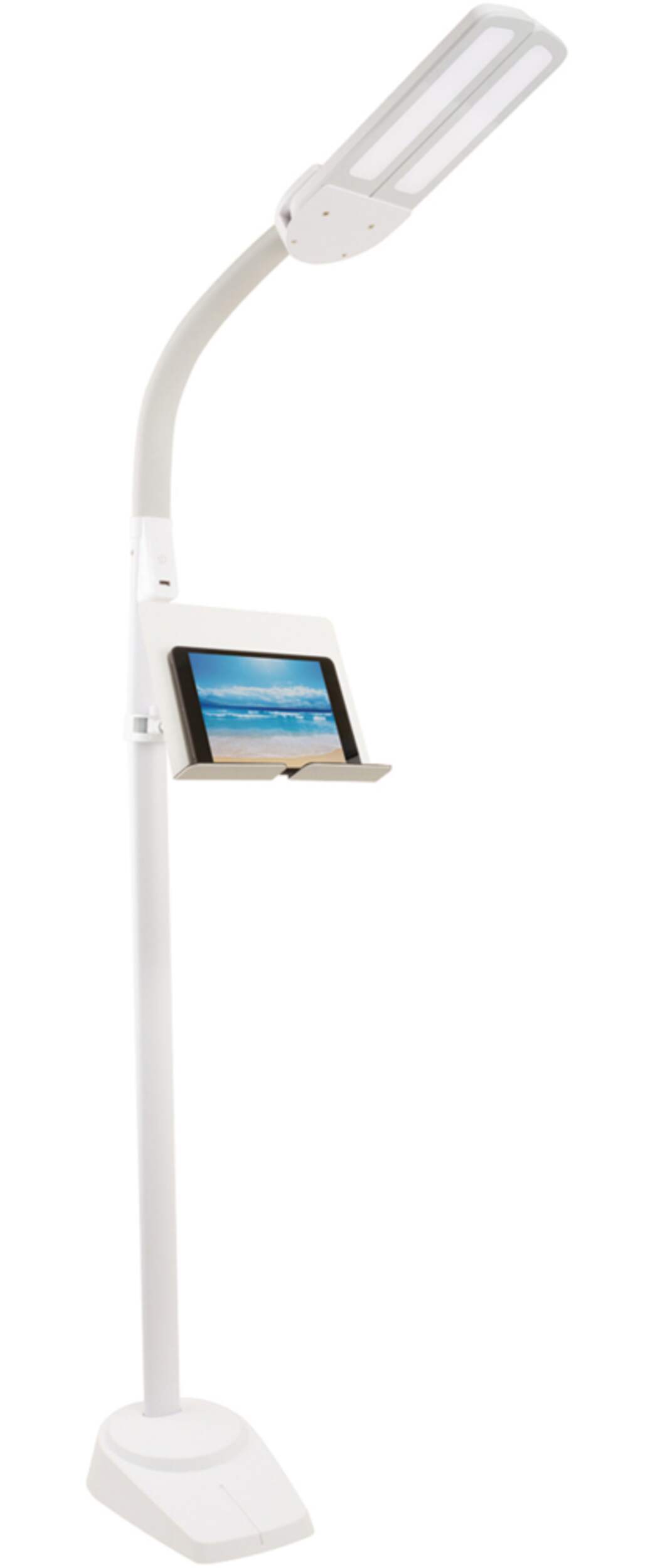 OttLite LED Dual Head Floor Lamp with Tablet Stand, White