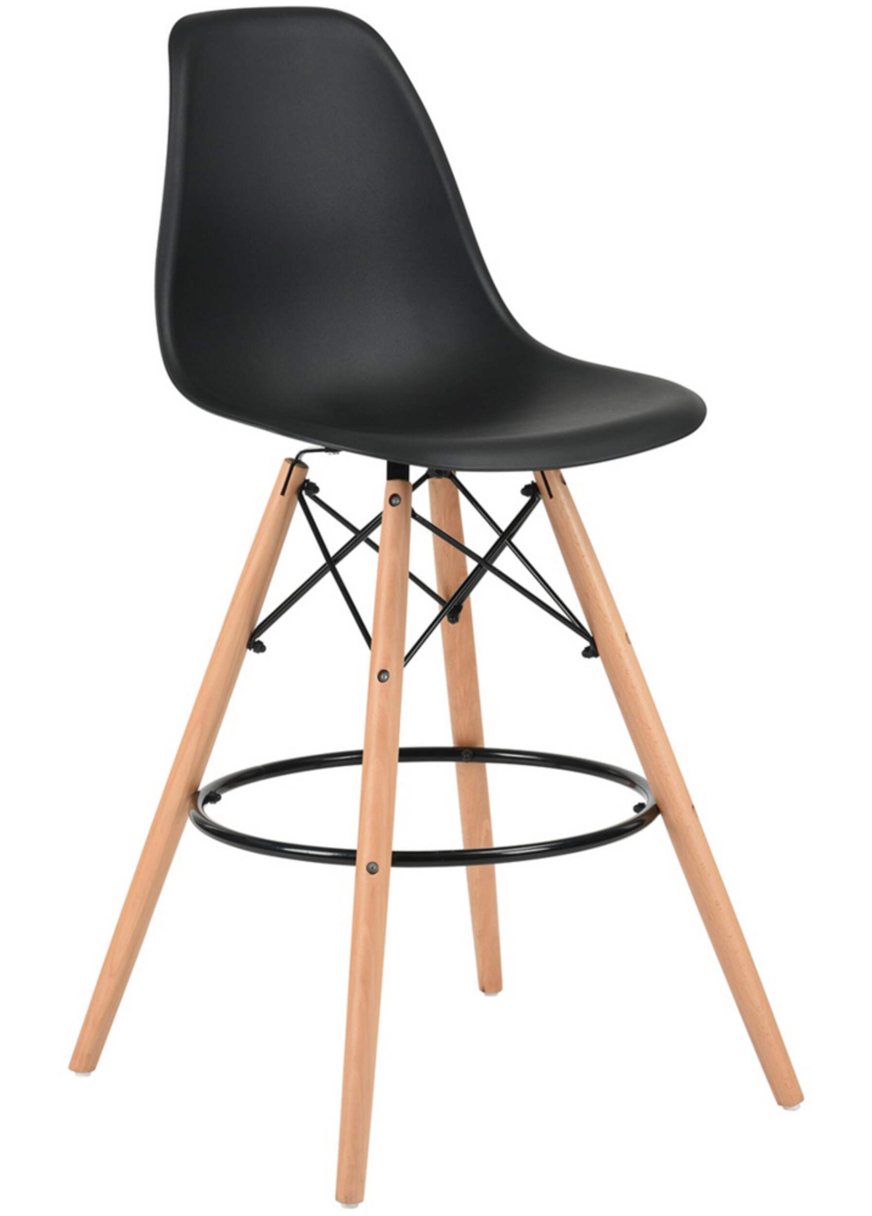 39F Rico High Back Armless Counter/Bar Stool With Moulded Plastic Seat & Wood Legs, Black