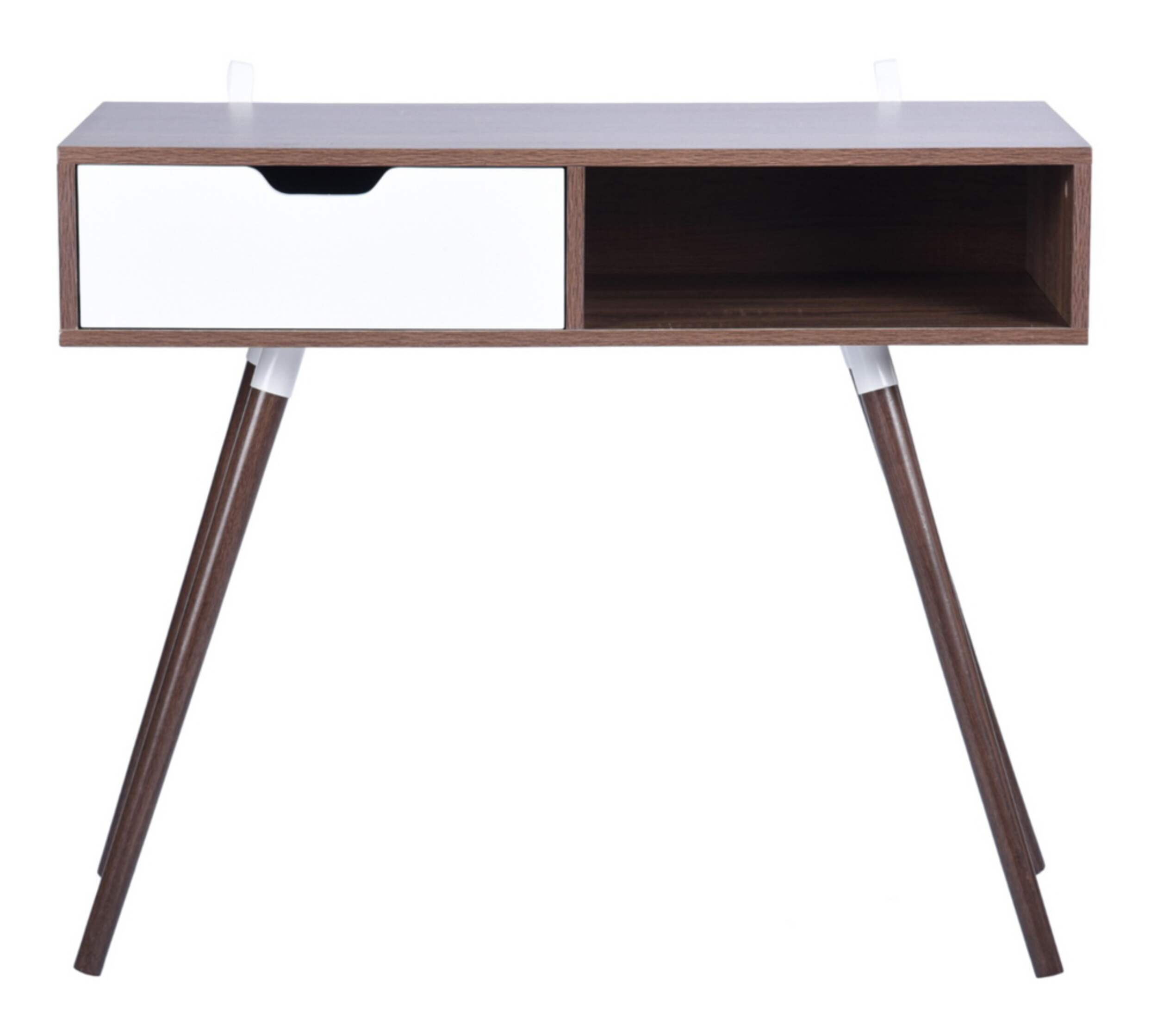 39F 1-Drawer Open Shelf Home Office Computer Desk With Solid Wood Legs, Oak Finish