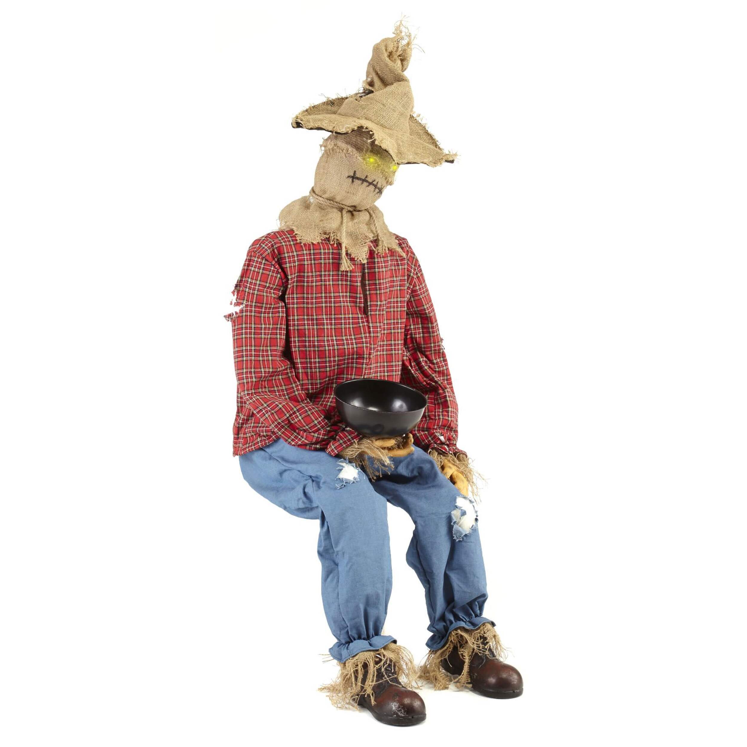 Animated Scarecrow Holding Candy Bowl, 6-ft