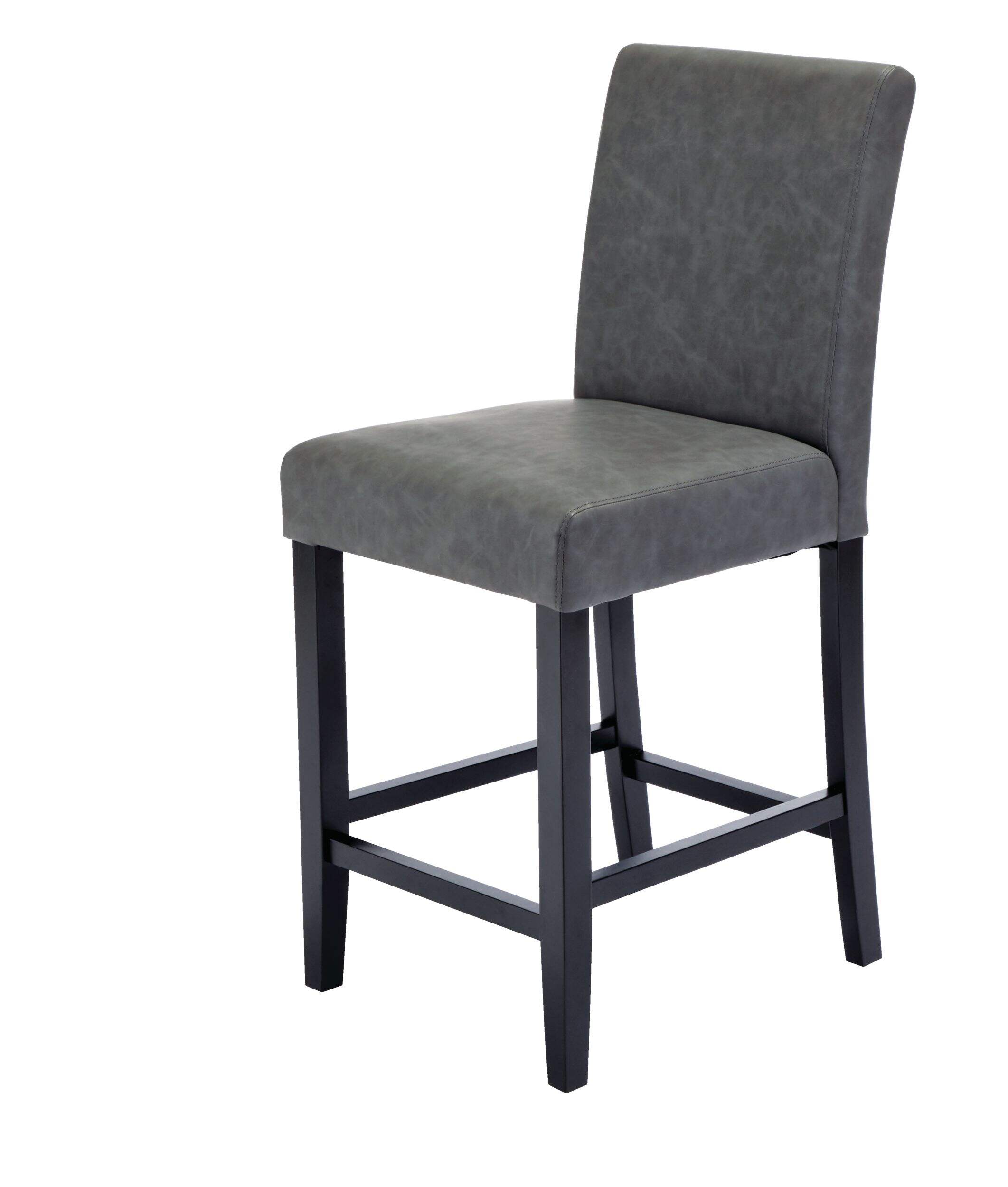 CANVAS Calder Upholstered Armless Counter Stool With High Backrest & Wood Legs, Grey