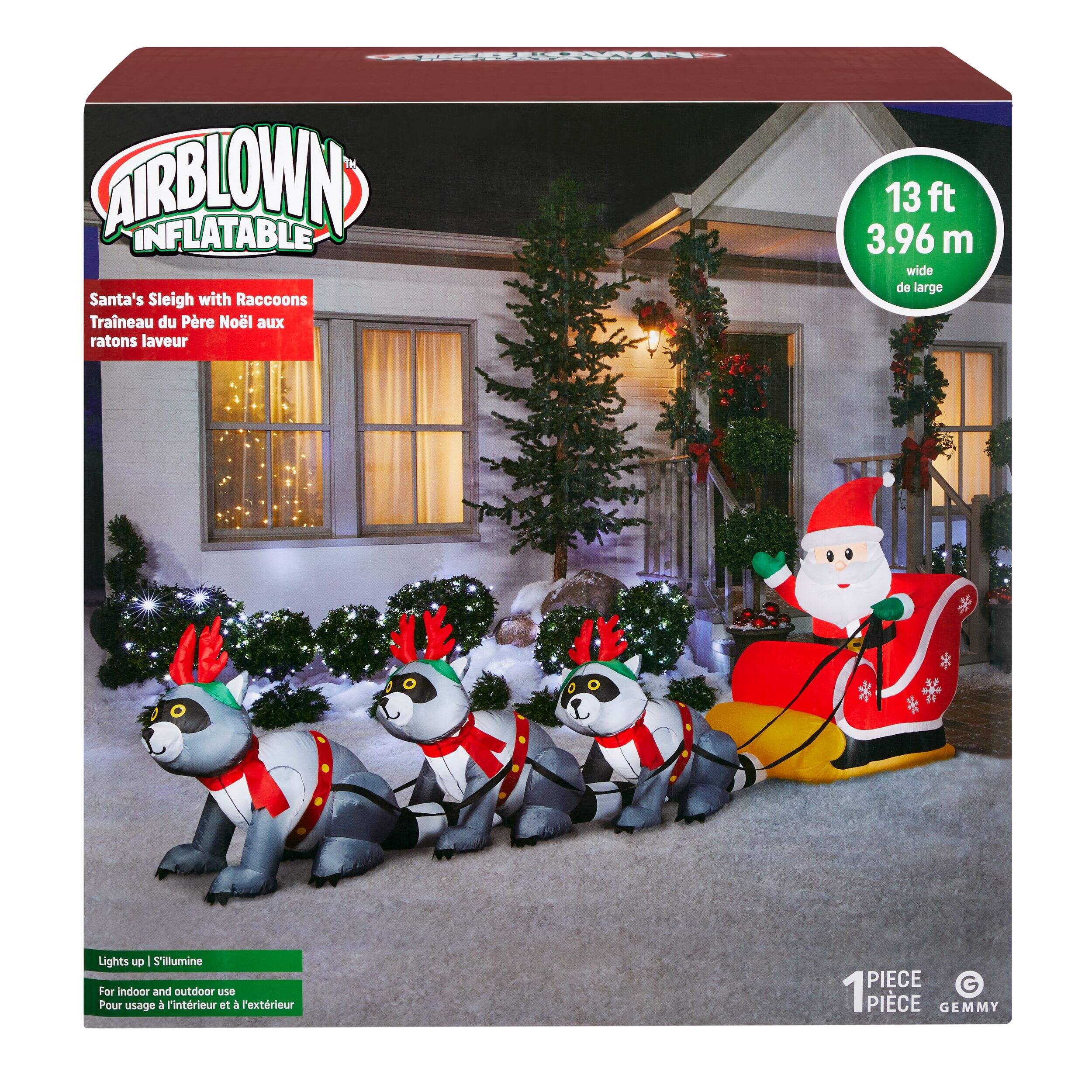 Gemmy AirblownÃÂ® Wide Santa Sleigh with Racoons Christmas Decoration, 13-ft Wide