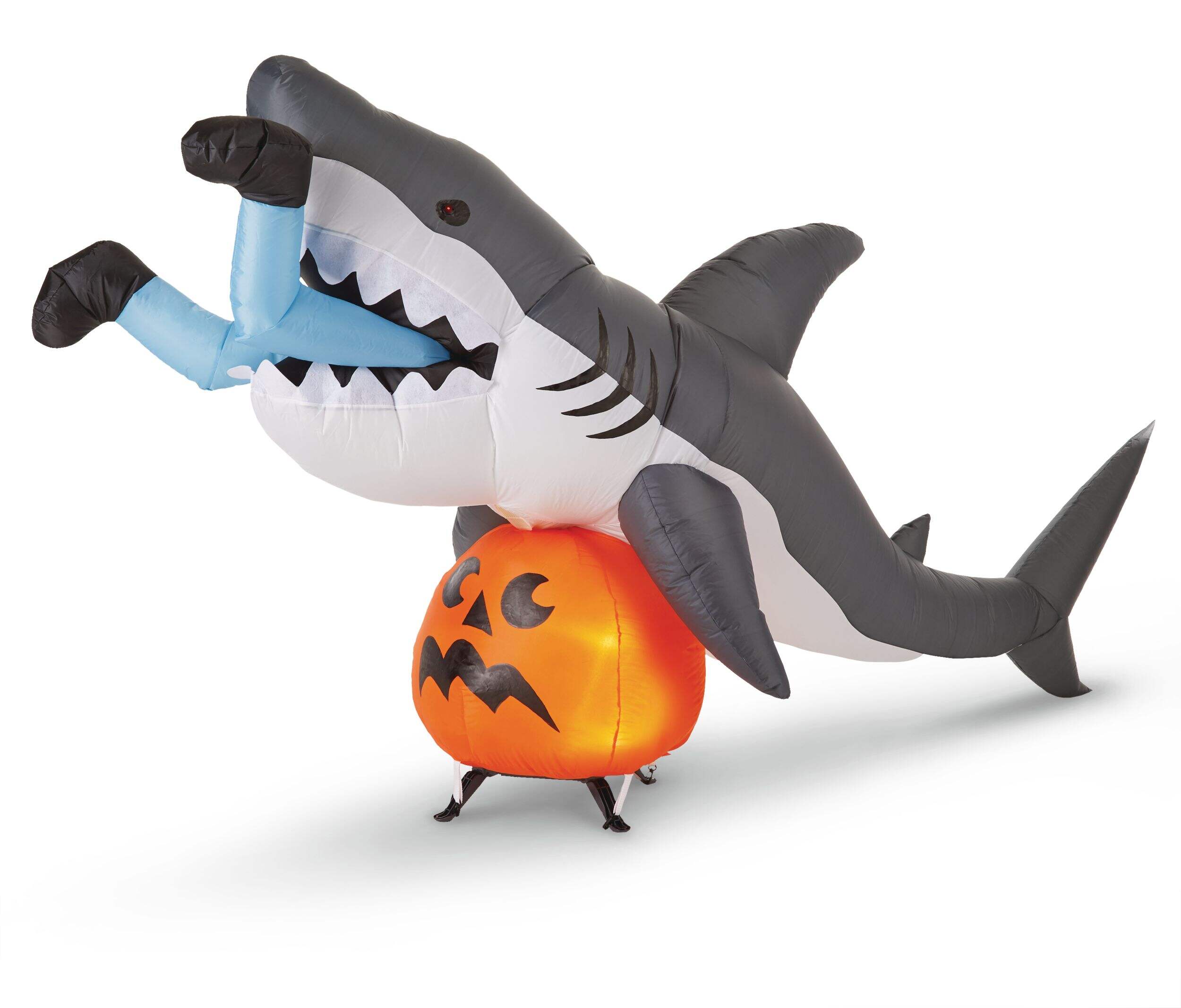Airblown Inflatable Shark Snack with Moving head, LED Lights for Halloween, White, 9-ft