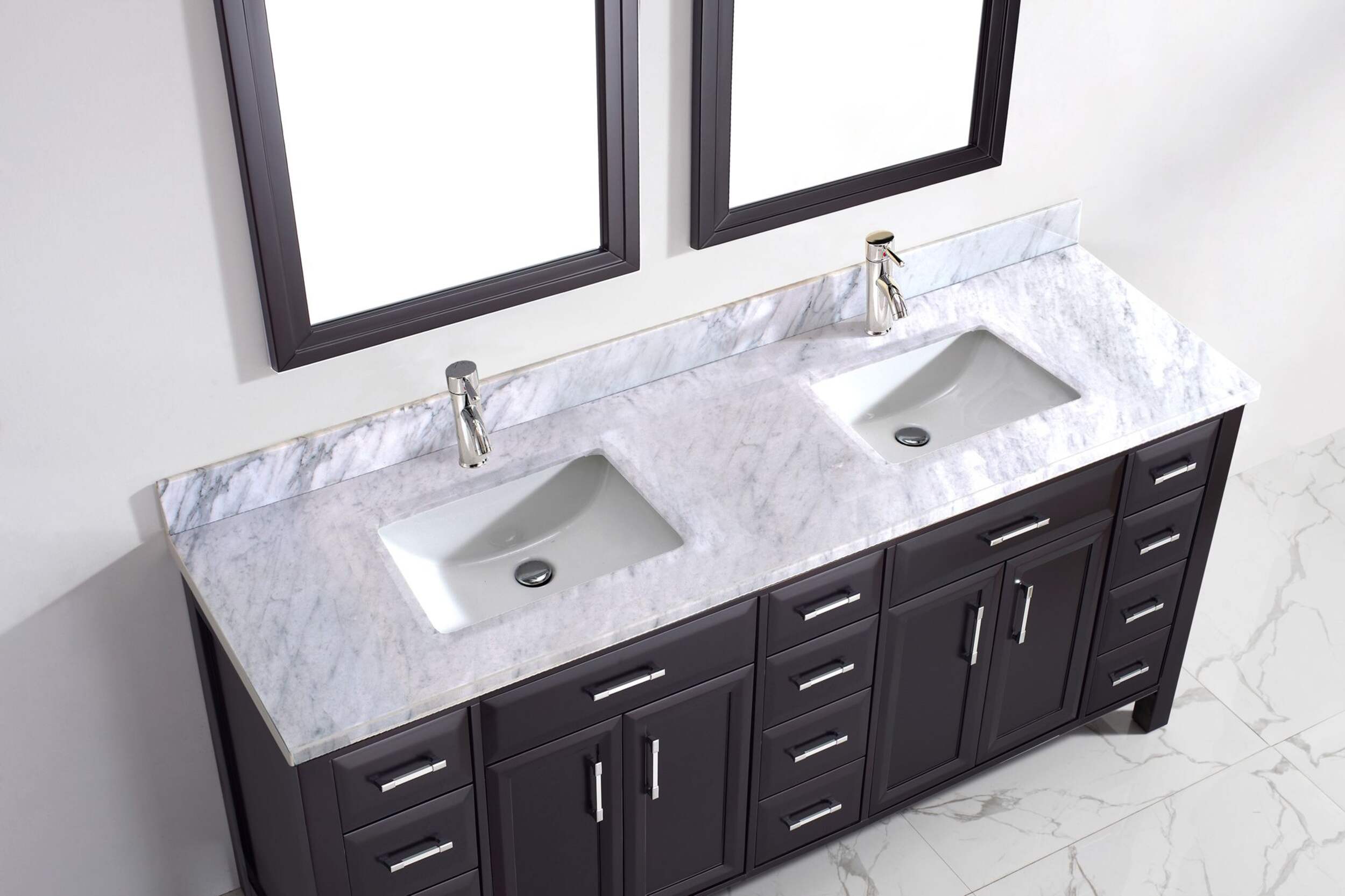 Urban Bathe Callan Bathroom Vanity with Natural Marble Top, Espresso/Carrera, 75-in