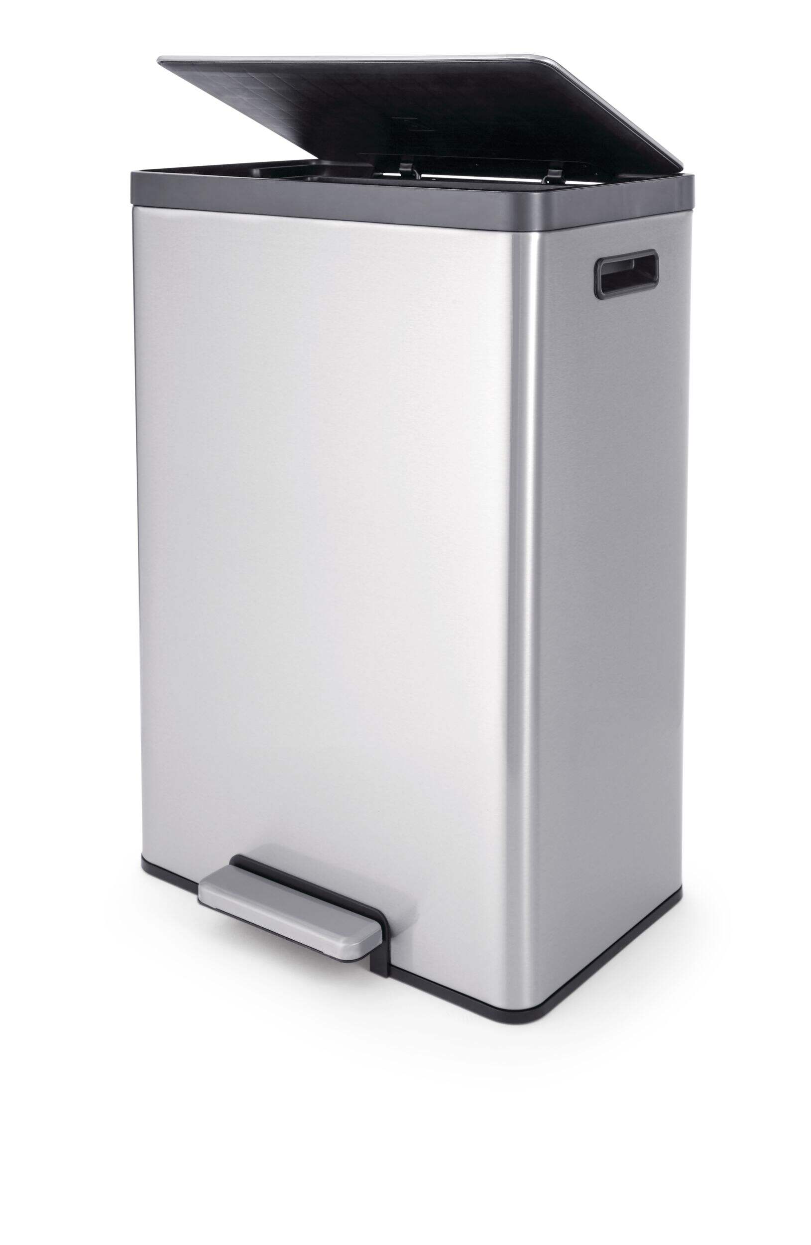 type A Wide Stainless Steel Rectangular Step Garbage Can with a Slow Close Lid, 45-L
