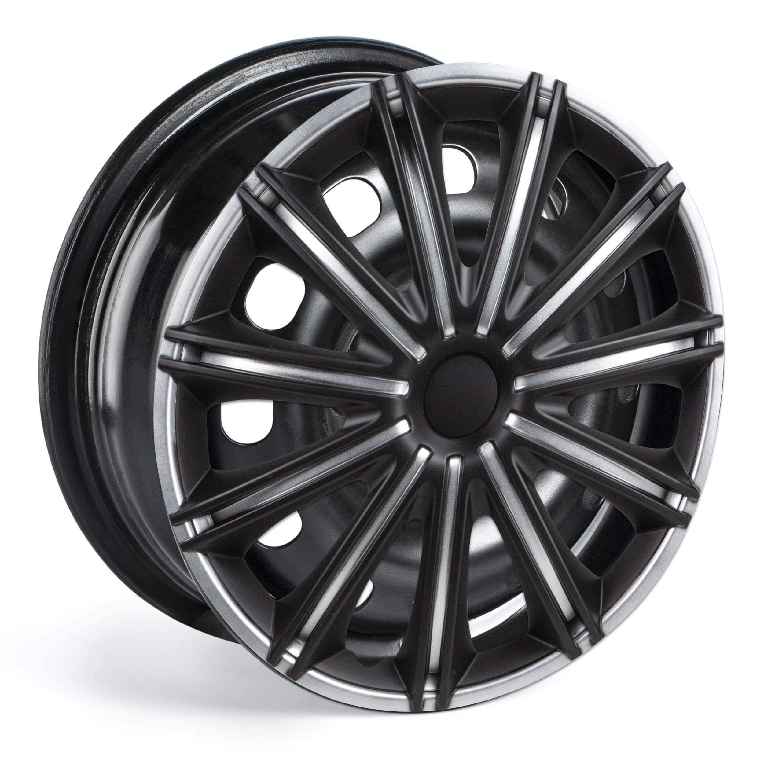 DriveStyle Nero Wheel Cover/Hub Cap, Silver/Black, 17-in, 4-pk