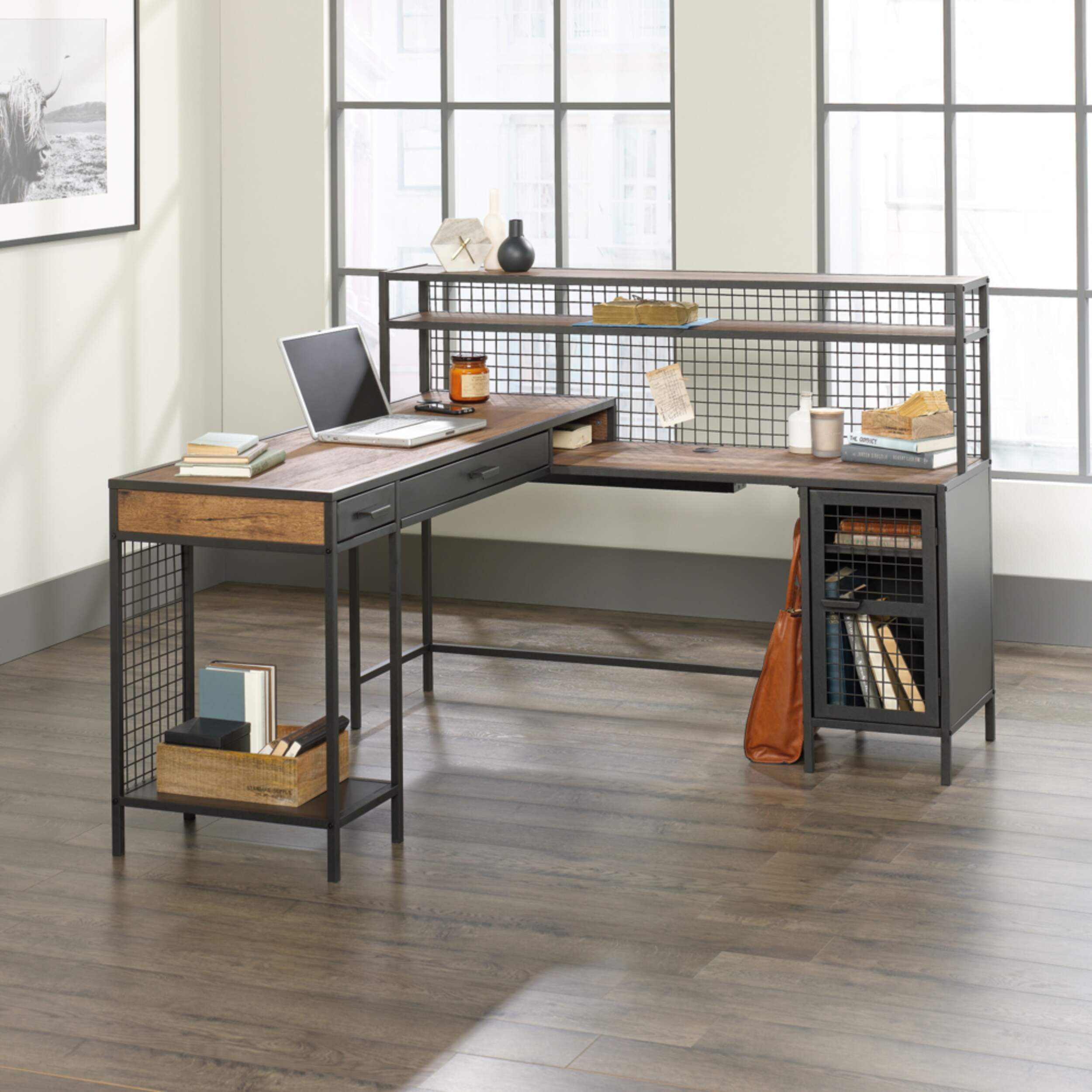 Sauder Boulevard CafÃÂ© Corner L-Shaped Home Office Computer Desk, Vintage Oak Finish