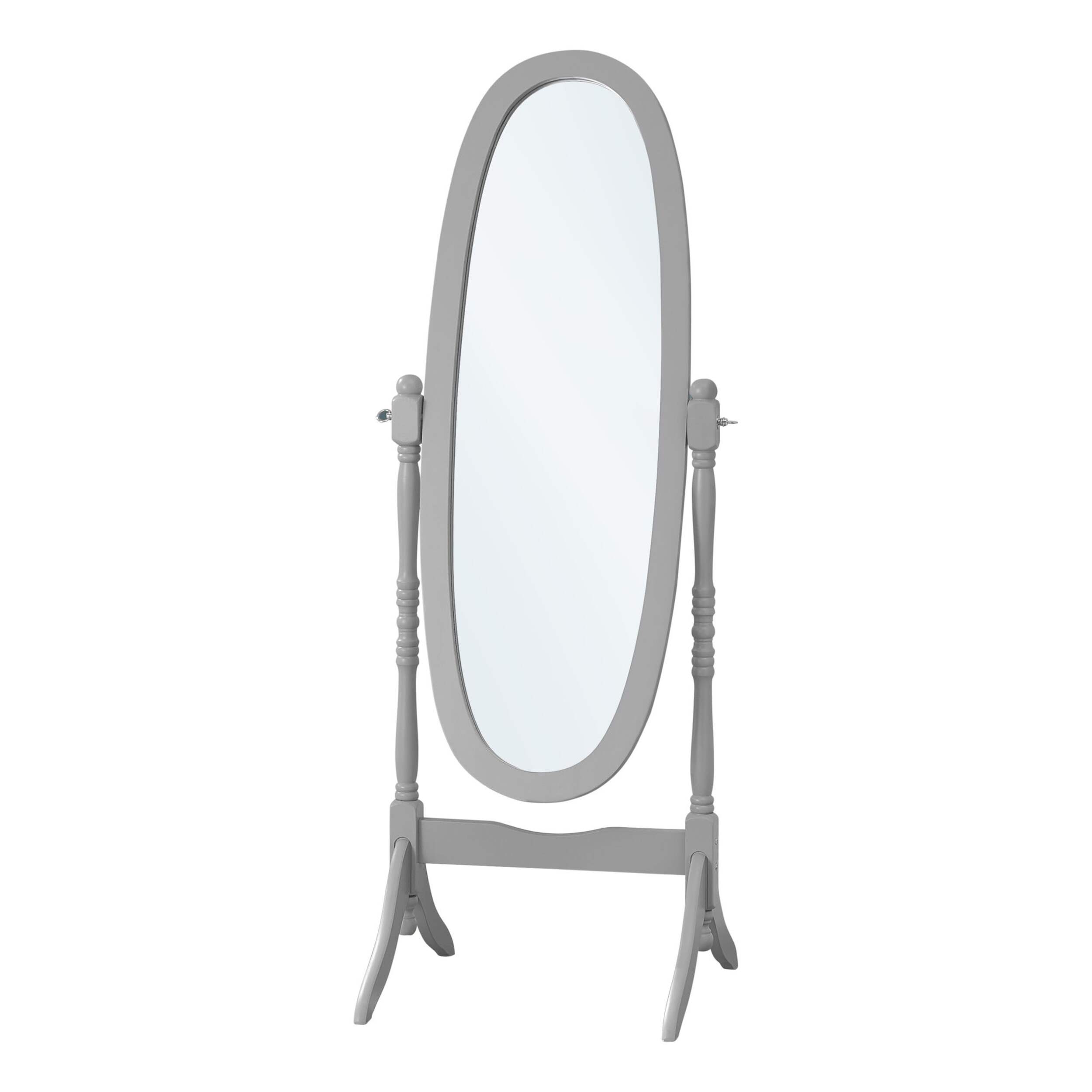 Monarch Traditional Oval Wood Frame Standing Mirror, Silver, 23 x 20 x 59-in