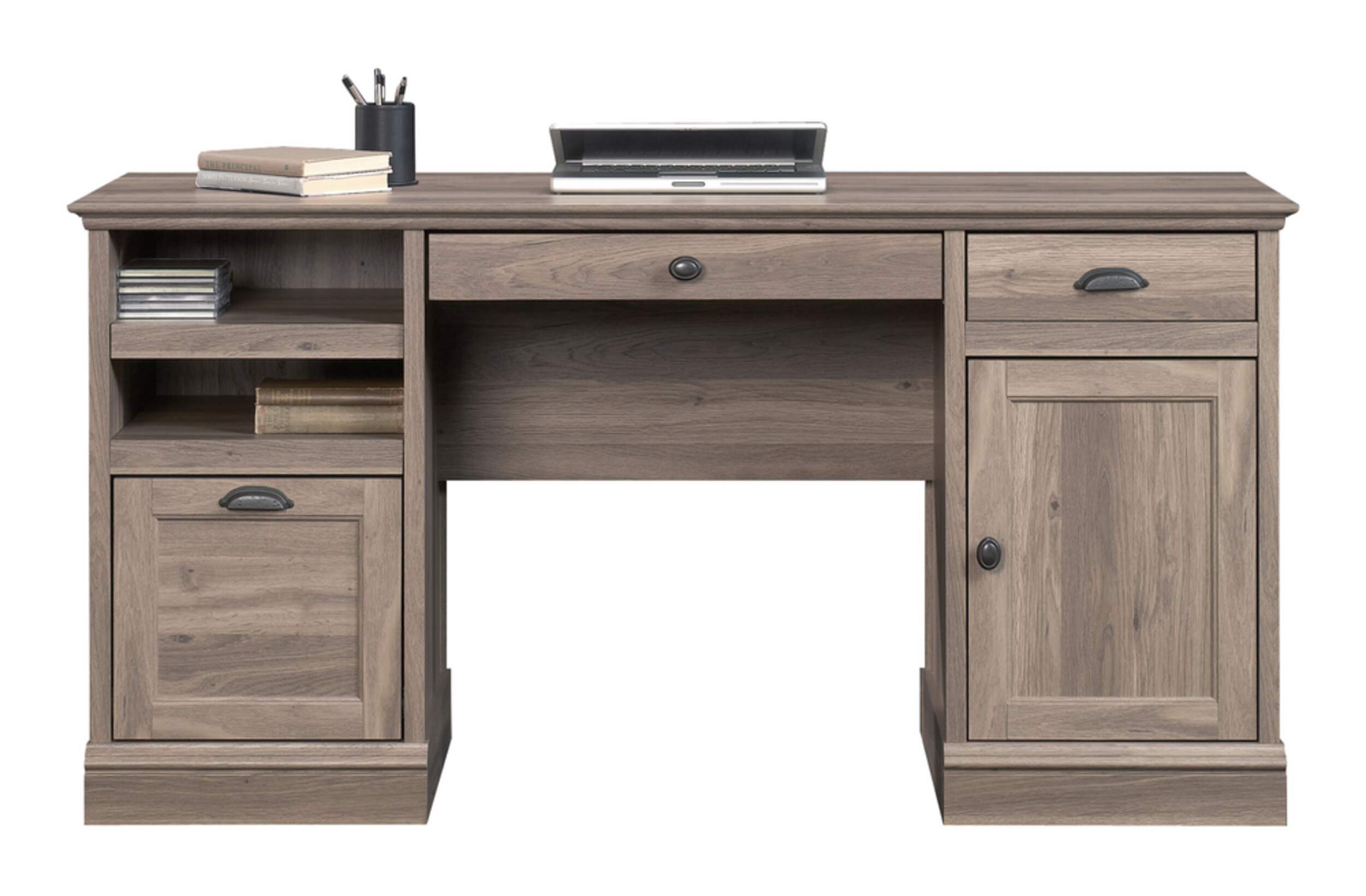 Sauder Barrister Lane Home Office Executive Desk With Storage, Salt Oak Finish
